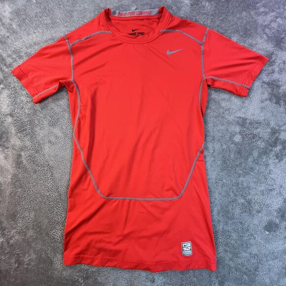 Nike Shirt Mens Large Red Pro Combat Dri-FIT Compression Athletic Gym Training - Picture 1 of 9